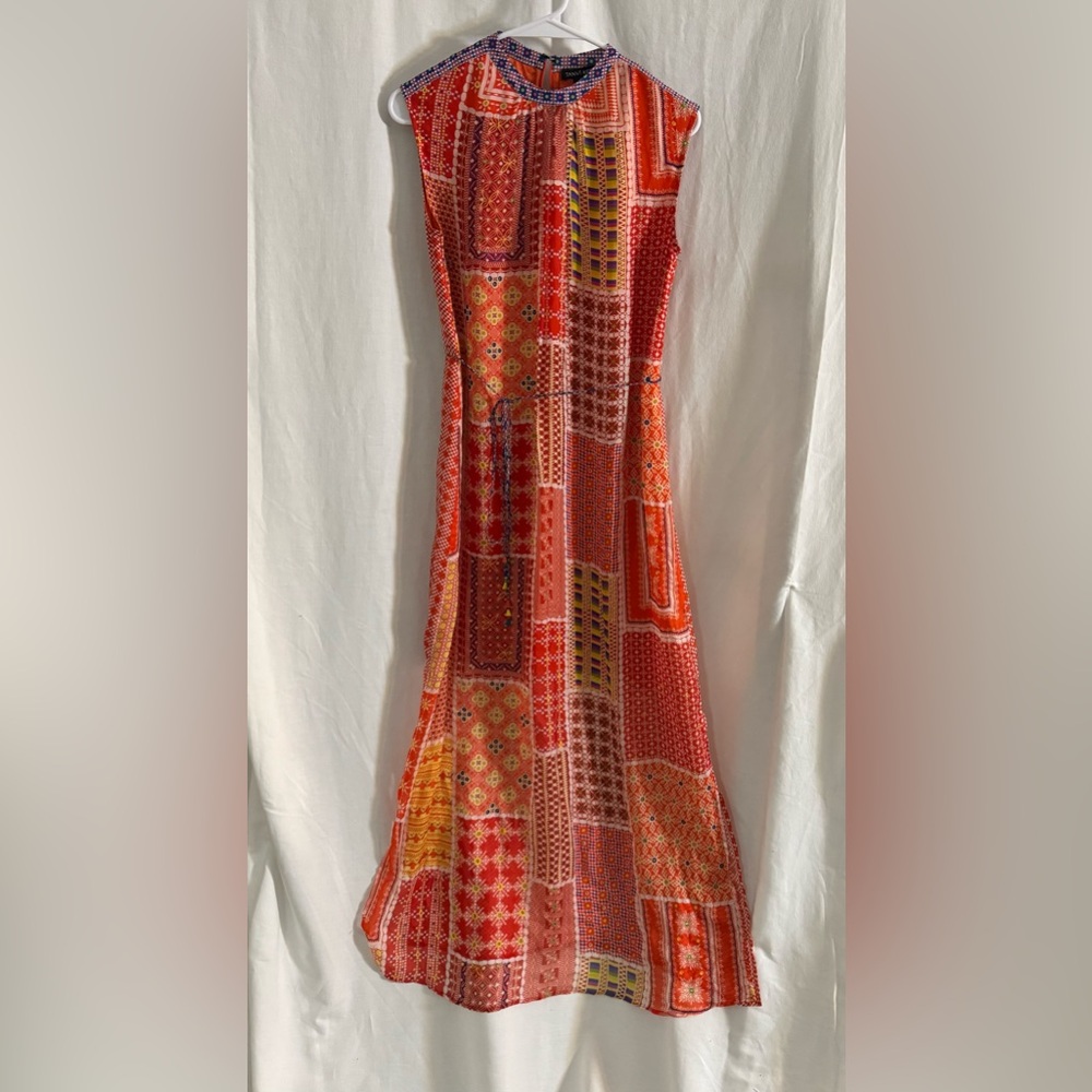 Tanvi Kedia Anthropologie Patchwork Red and Orange Dress Boho Dress XS